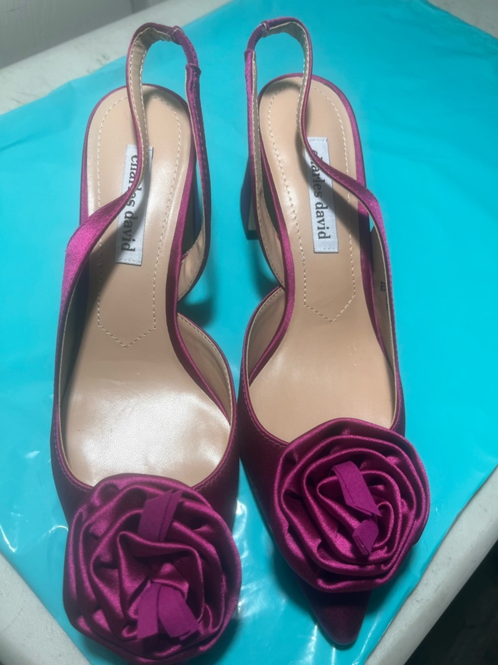 Charles David Fuchsia Satin D'Orsay Block Heels - Picture 3 of 9